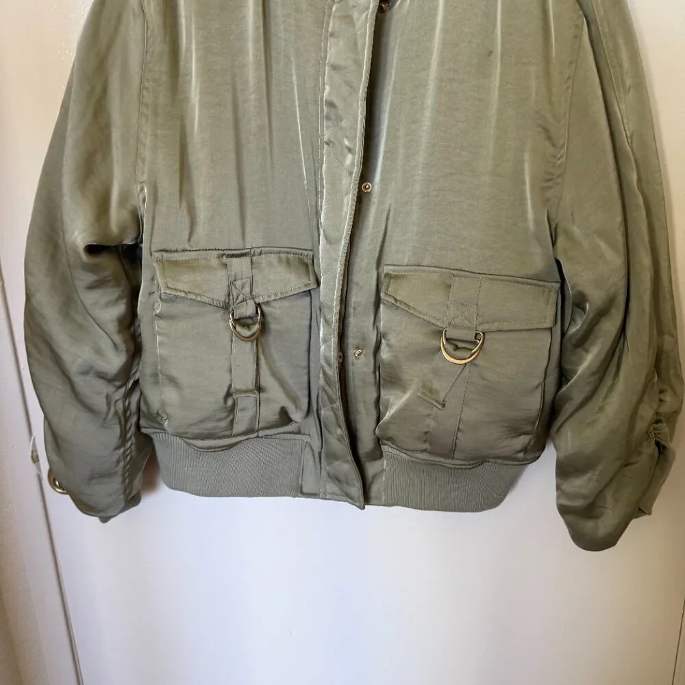 House of Harlow Olive Green Satin Bomber Jacket L​​